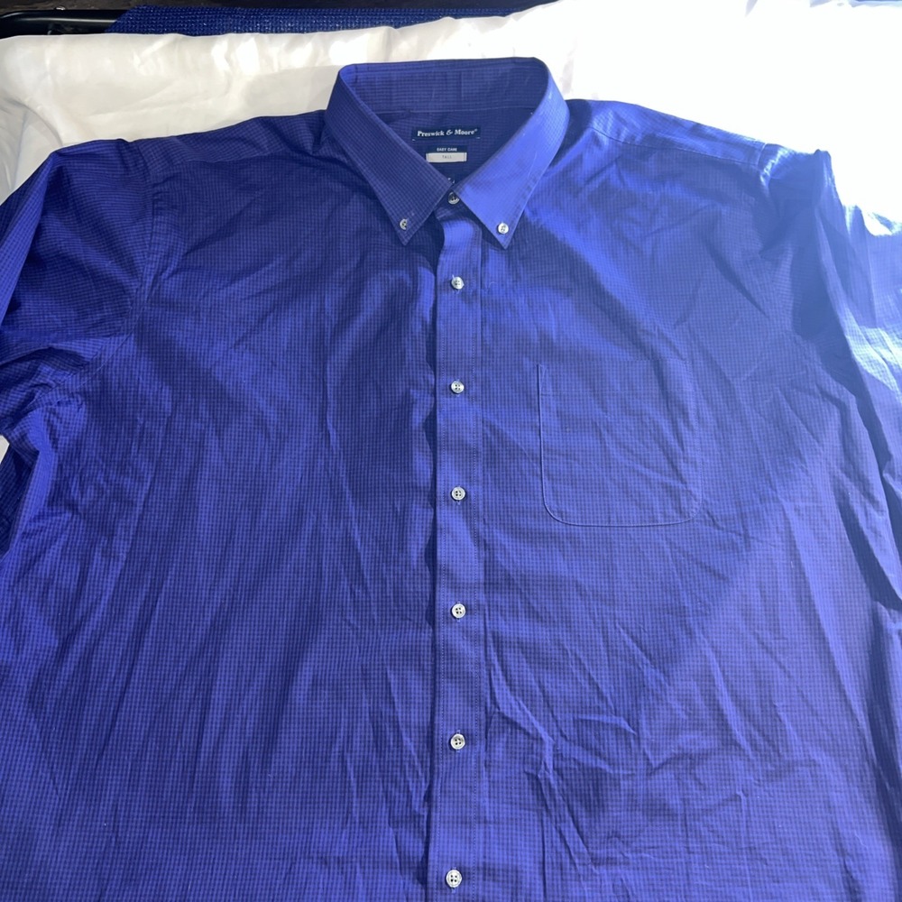 Preswick & Moore Shirt Men tall 3xlt black and purple Plaid Button‎ Down 90s 159